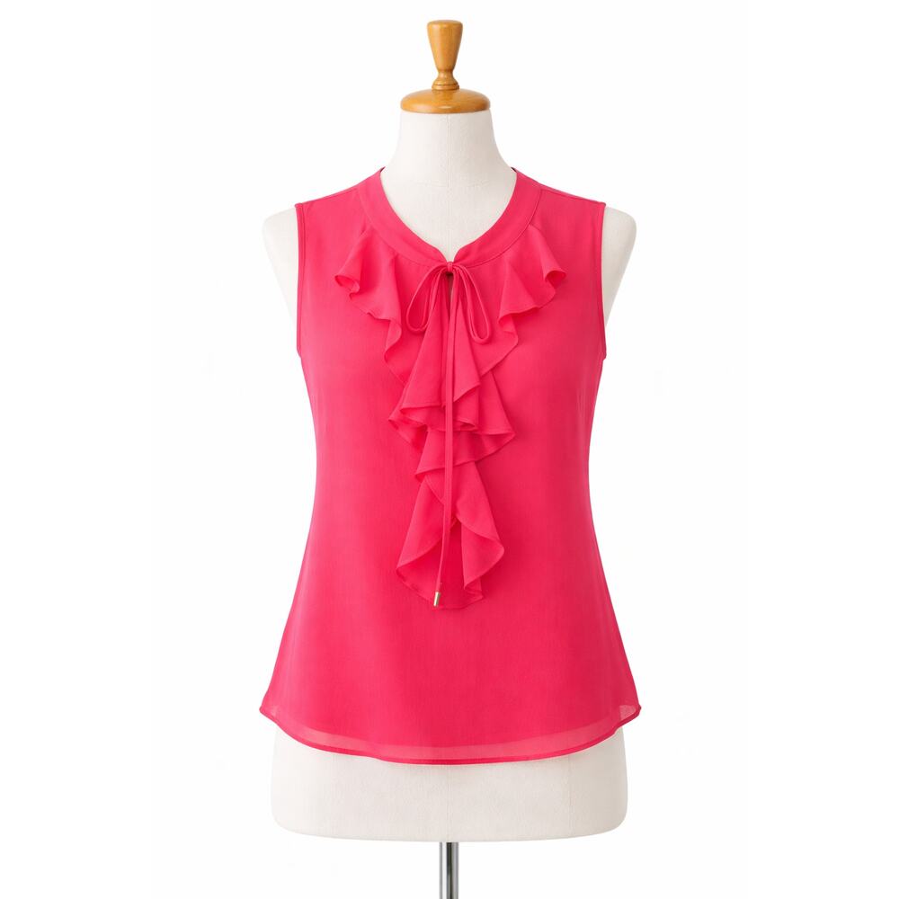 Tommy Hilfiger Sleeveless Chiffon Ruffle Top  Womens Size L Colorful Office